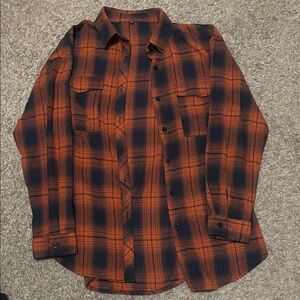 Rust Orange and Black Plaid Button-Up Shirt